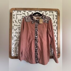 Umgee Pink Leopard Print Button-Up Shirt